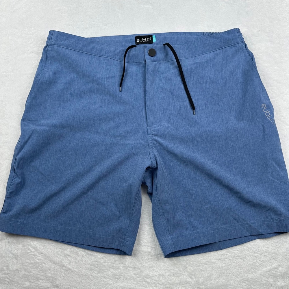 Eubi Mens Hybrid Shorts Blue Heathered Drawstring Athletic Run Swim Mens Size L